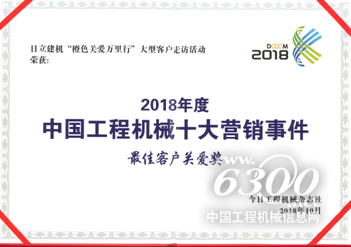 日立建机“最佳客户关爱奖”获奖证书