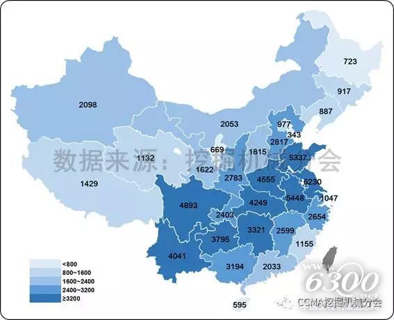 图20--2017年1-7月国内挖掘机械市场各省份销量.