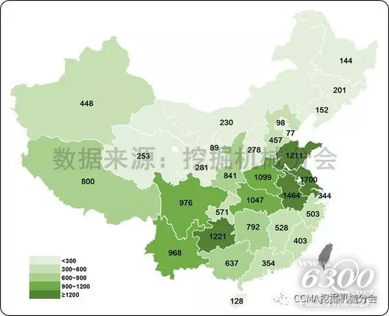 图23--2017年1-7月国内挖掘机械市场各省份中挖销量.