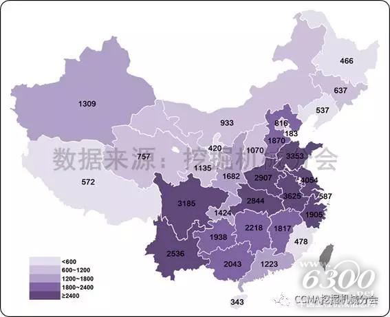 图24--2017年1-7月国内挖掘机械市场各省份小挖销量.